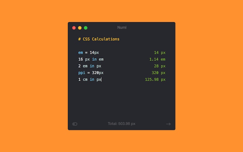 Numi supports several CSS units.