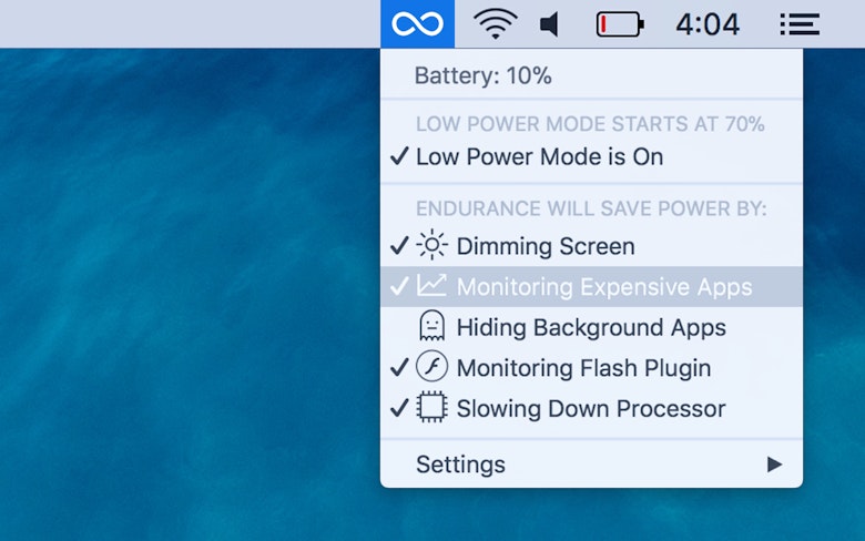 Endurance menu bar app