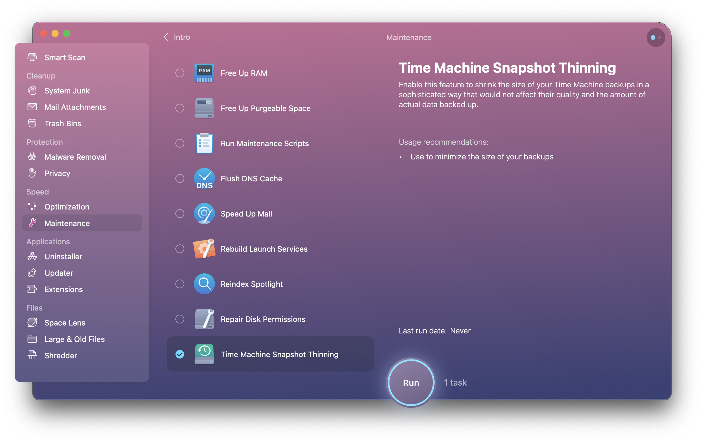 Time Machine snapshot tinning